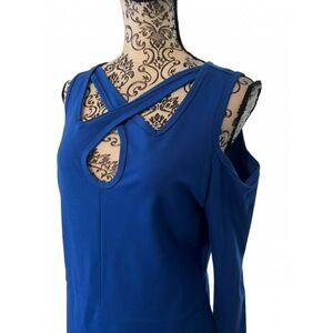 Bold Elements Cut to Curve bodycon dress stretch cut-outs Royal Blue size S
